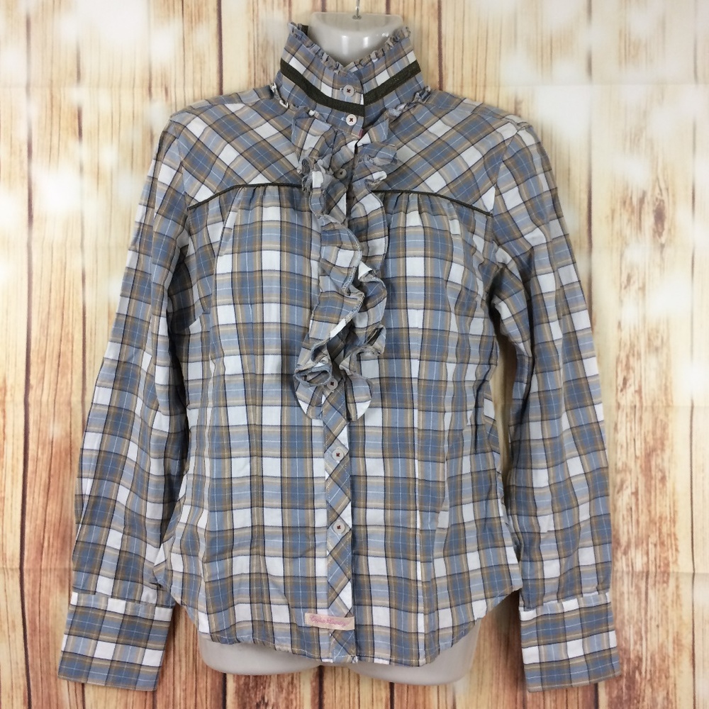 English Laundry | Western Plaid Ruffle Button Down